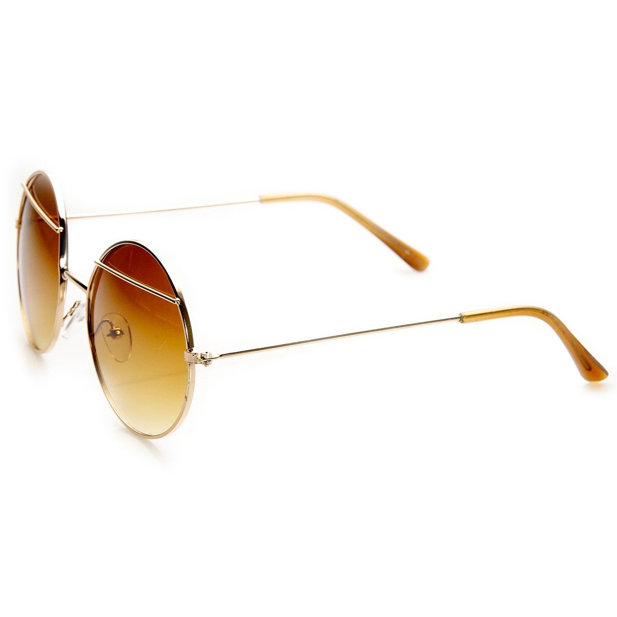 Womens Fashion Eyelid Lennon Style Metal Round Sunglasses - Gold Amber