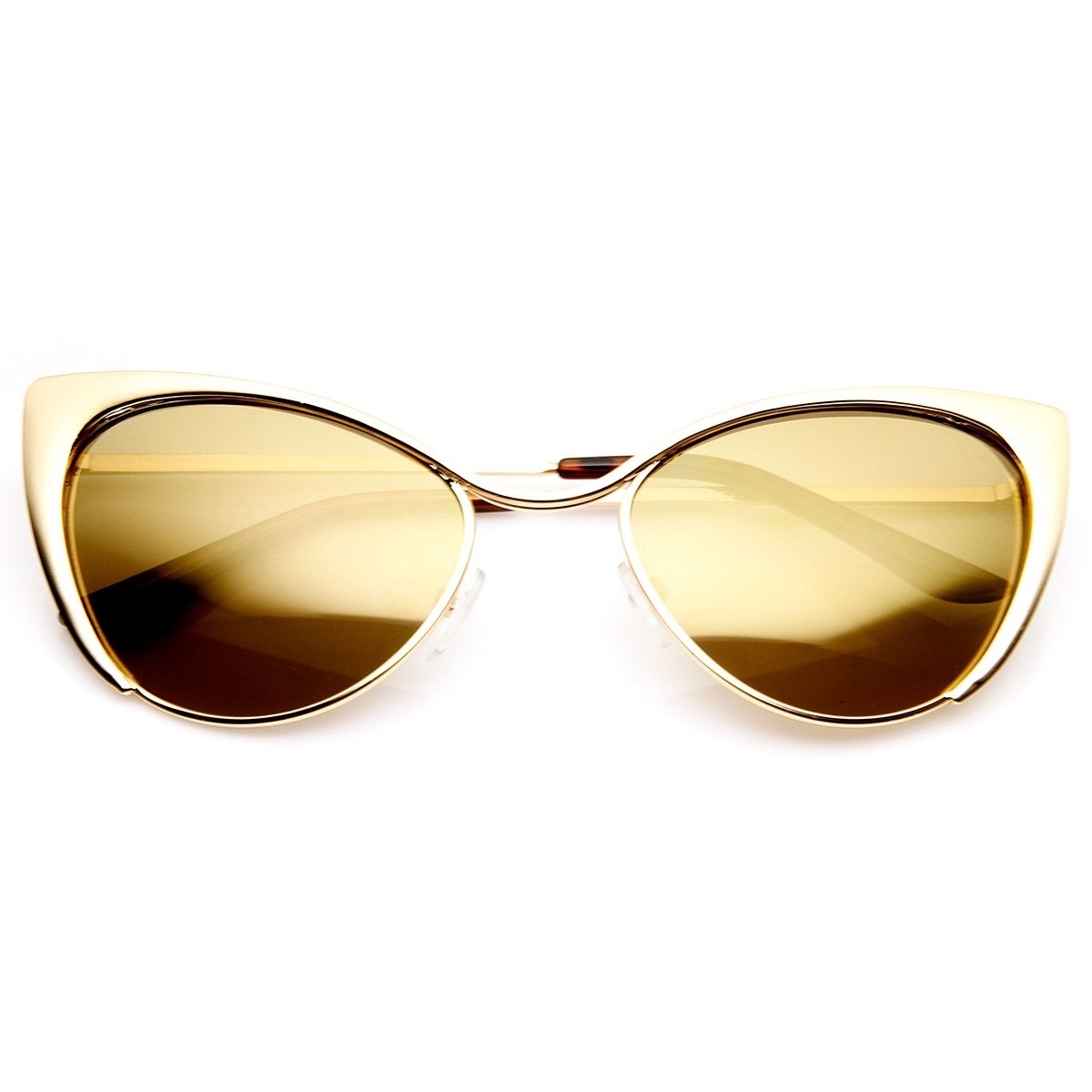 Womens Fashion Full Metal Color Mirrored Lens Cat Eye Sunglasses - Gold Ice