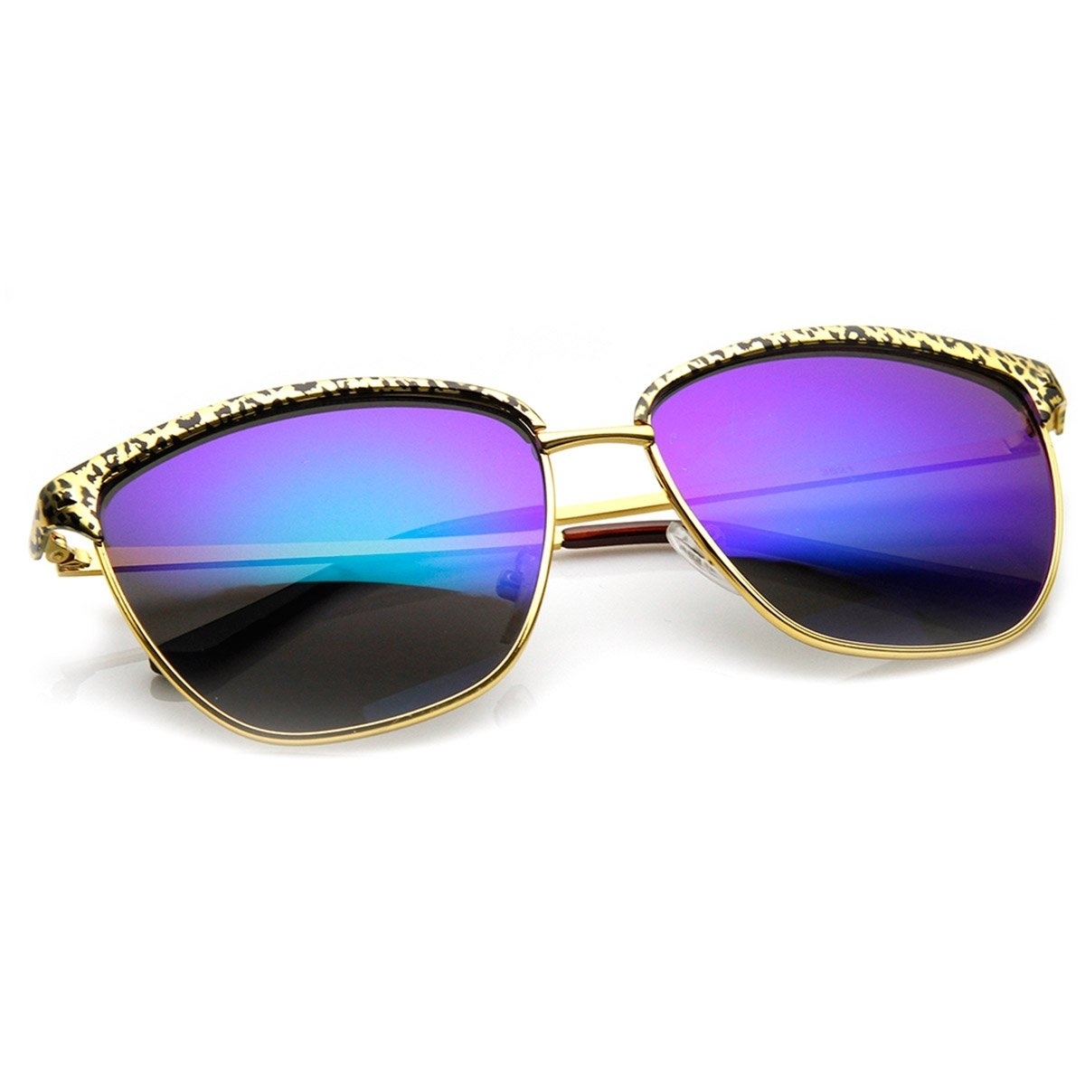 Womens Fashion Full Metal Frame Animal Print Horn Rimmed Sunglasses - Gold-Leopard Amber