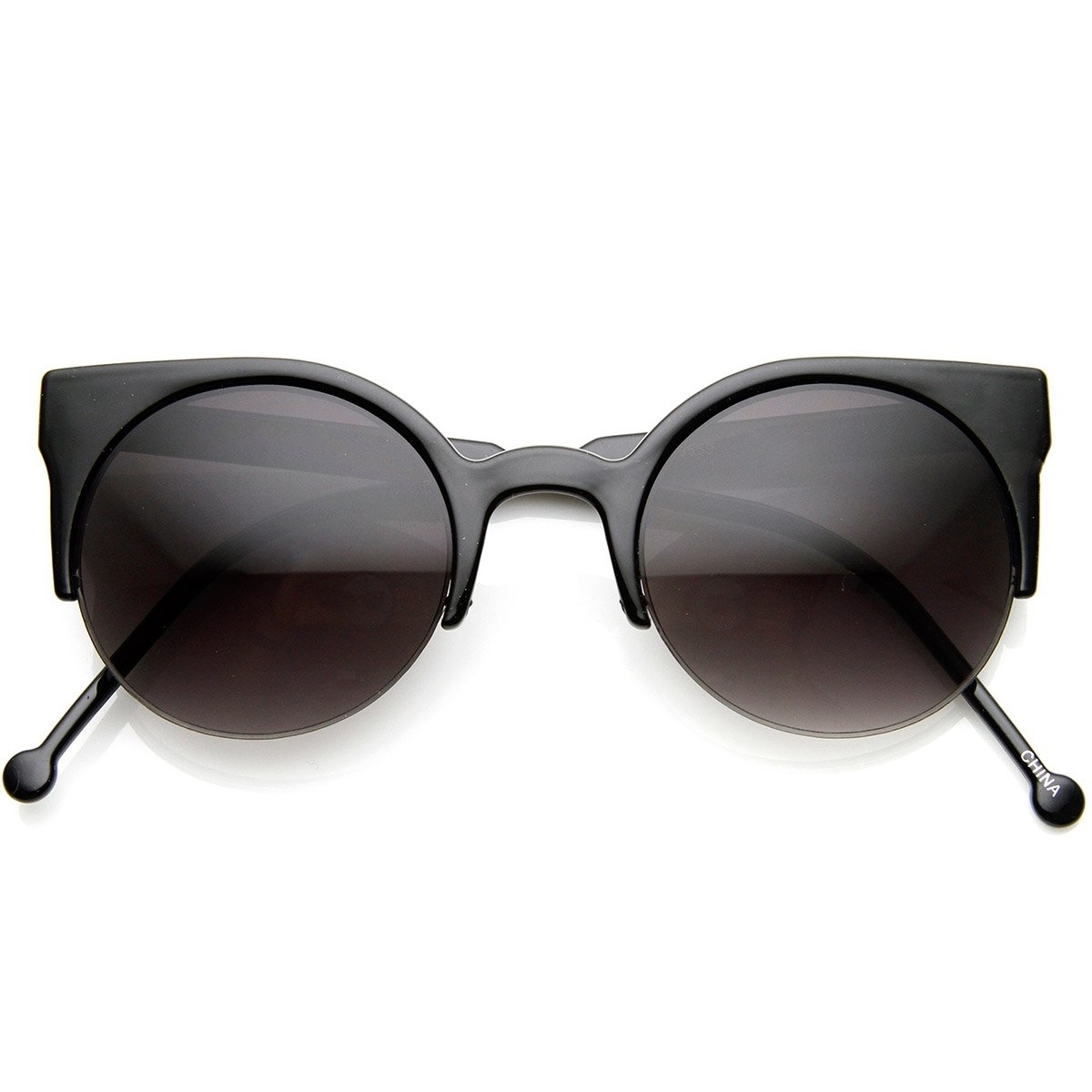 Womens Fashion Half Frame Round Cateye Sunglasses - Tortoise Green
