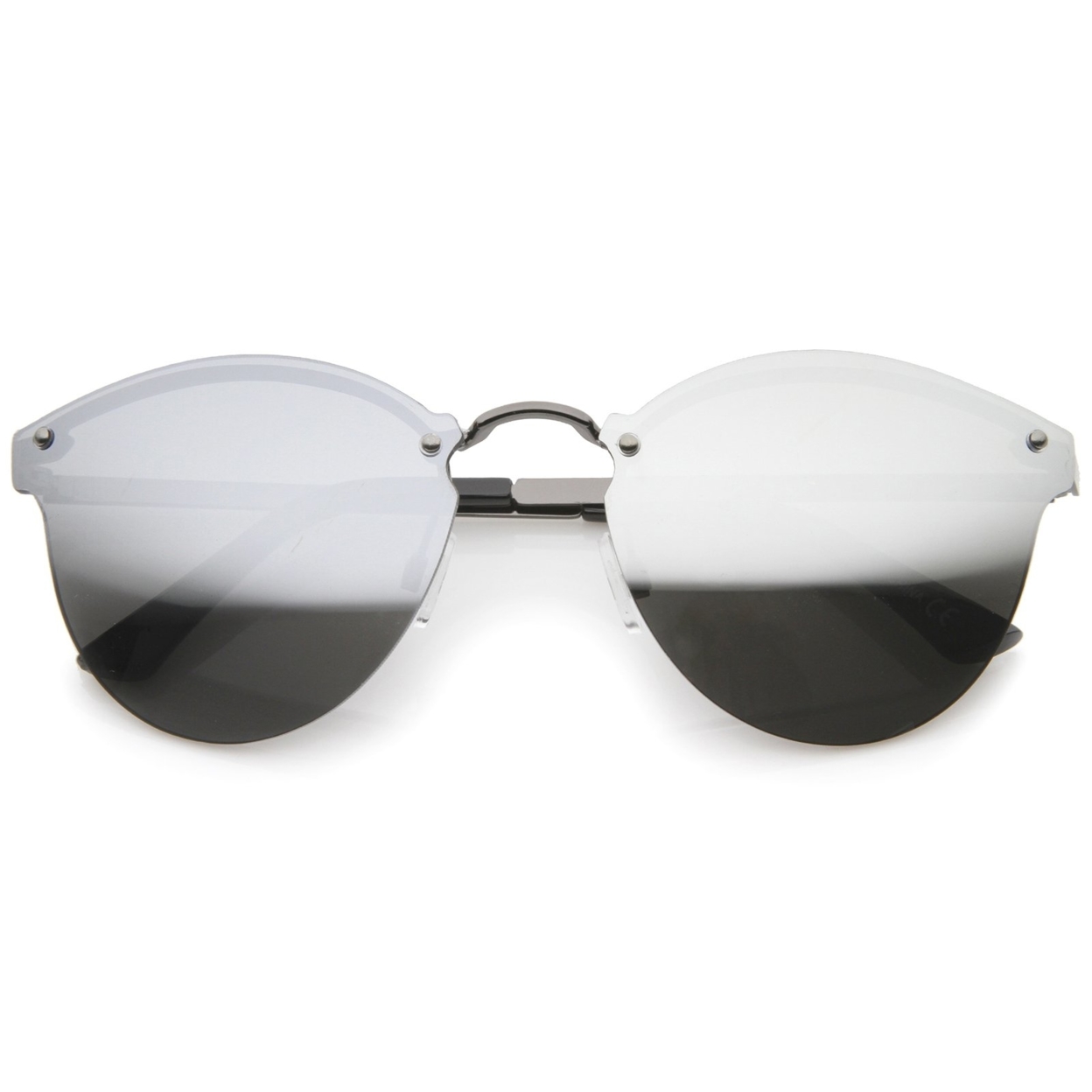Womens Fashion Iridescent Lens Rimless Metal Temple Cat Eye Sunglasses - Gold-Tortoise / Brown Mirror