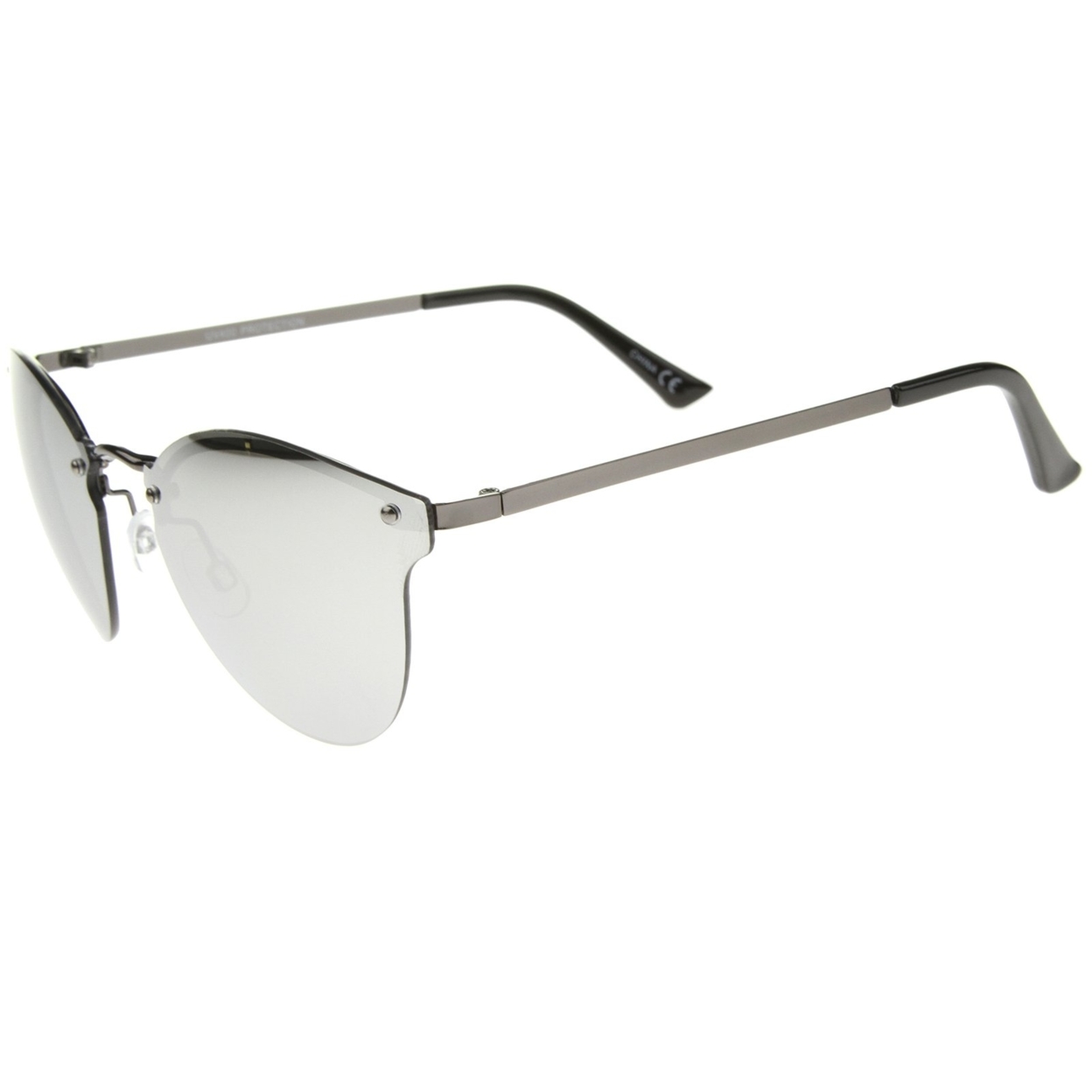 Womens Fashion Iridescent Lens Rimless Metal Temple Cat Eye Sunglasses - Gold-Tortoise / Brown Mirror