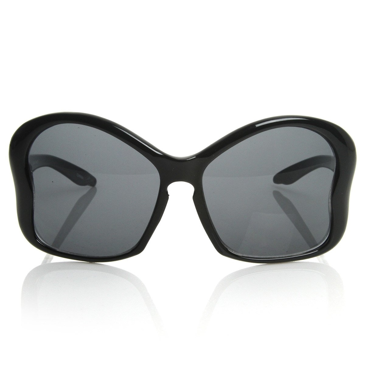 Womens Fashion Large Butterfly Shaped Oversized Sunglasses W/ Key Hole Bridge - Black Smoke