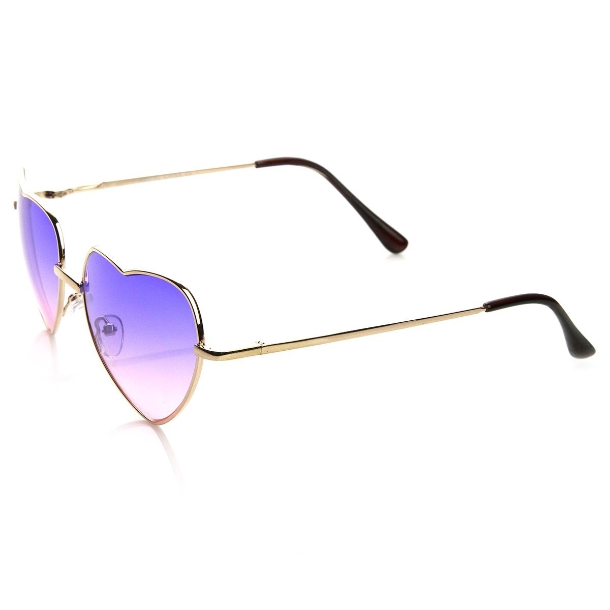 Womens Fashion Metal Color Tint Lens Heart Shaped Sunglasses - Light-Gold Pink-Yellow