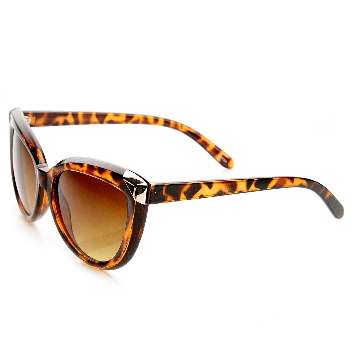 Womens Fashion Metal Tip Oversized Cat Eye Sunglasses - Yellow-Tortoise Grey-Fade
