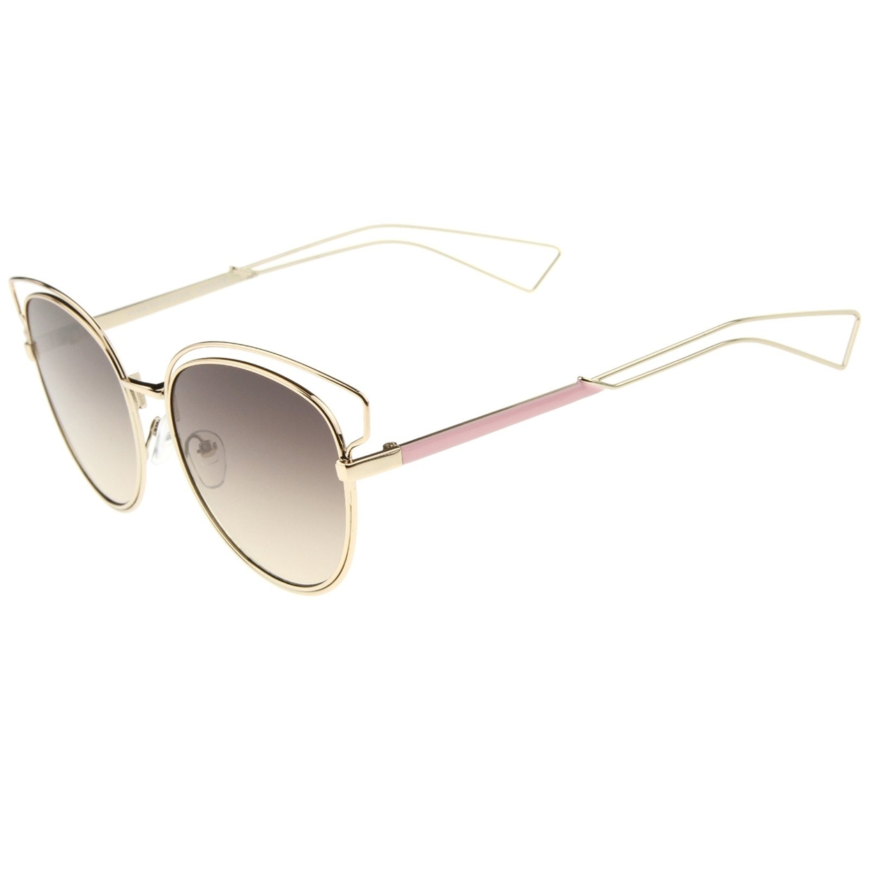 Womens Fashion Open Metal Frame Neutral-Colored Lens Cat Eye Sunglasses 55mm - Gold-White / Lavender