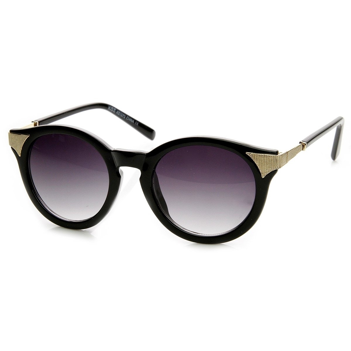 Womens Fashion P3 Circle Round Cat Eye Sunglasses - Black-Gold