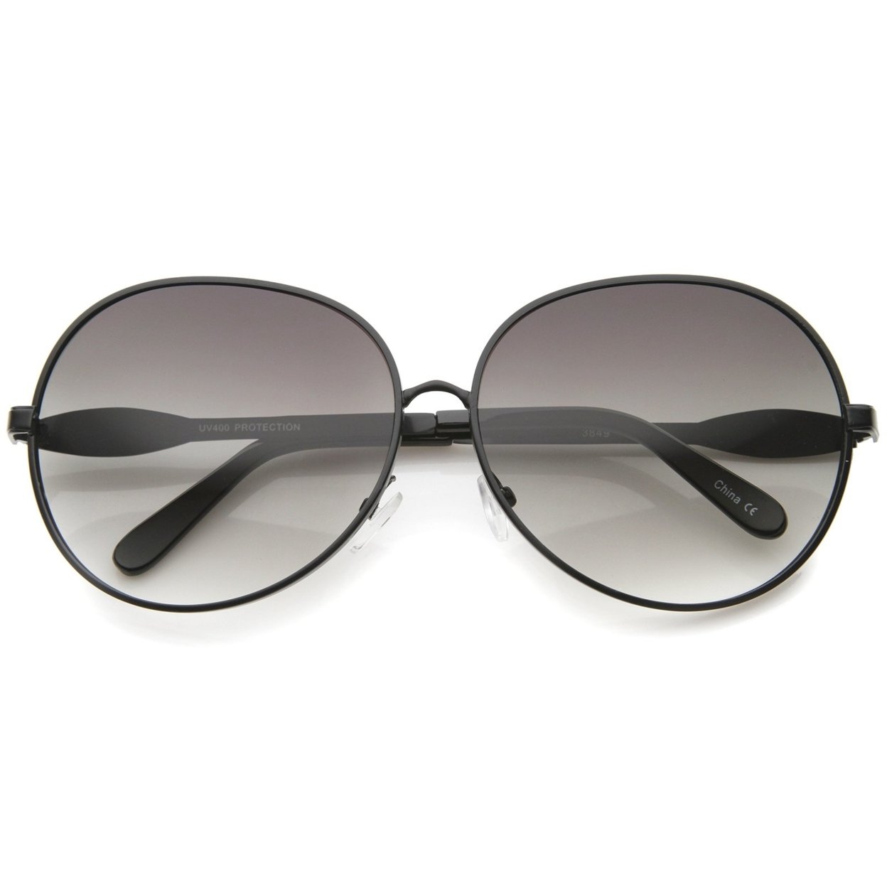 Womens Glam Full Metal Frame Oversized Round Sunglasses 63mm - Black / Lavender