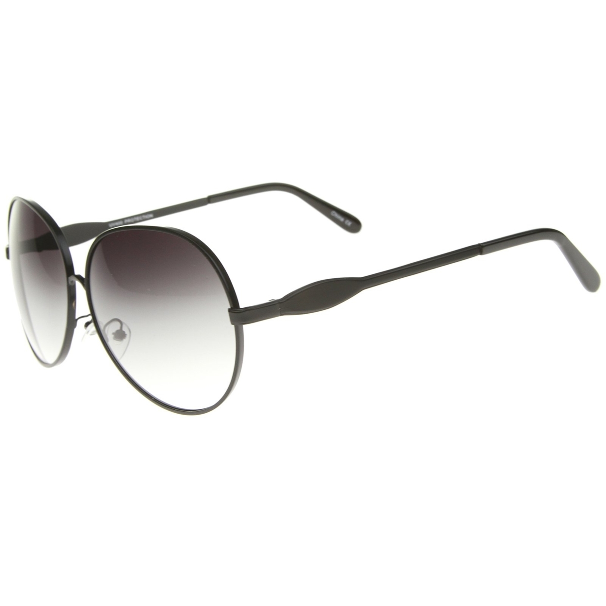 Womens Glam Full Metal Frame Oversized Round Sunglasses 63mm - Black / Lavender