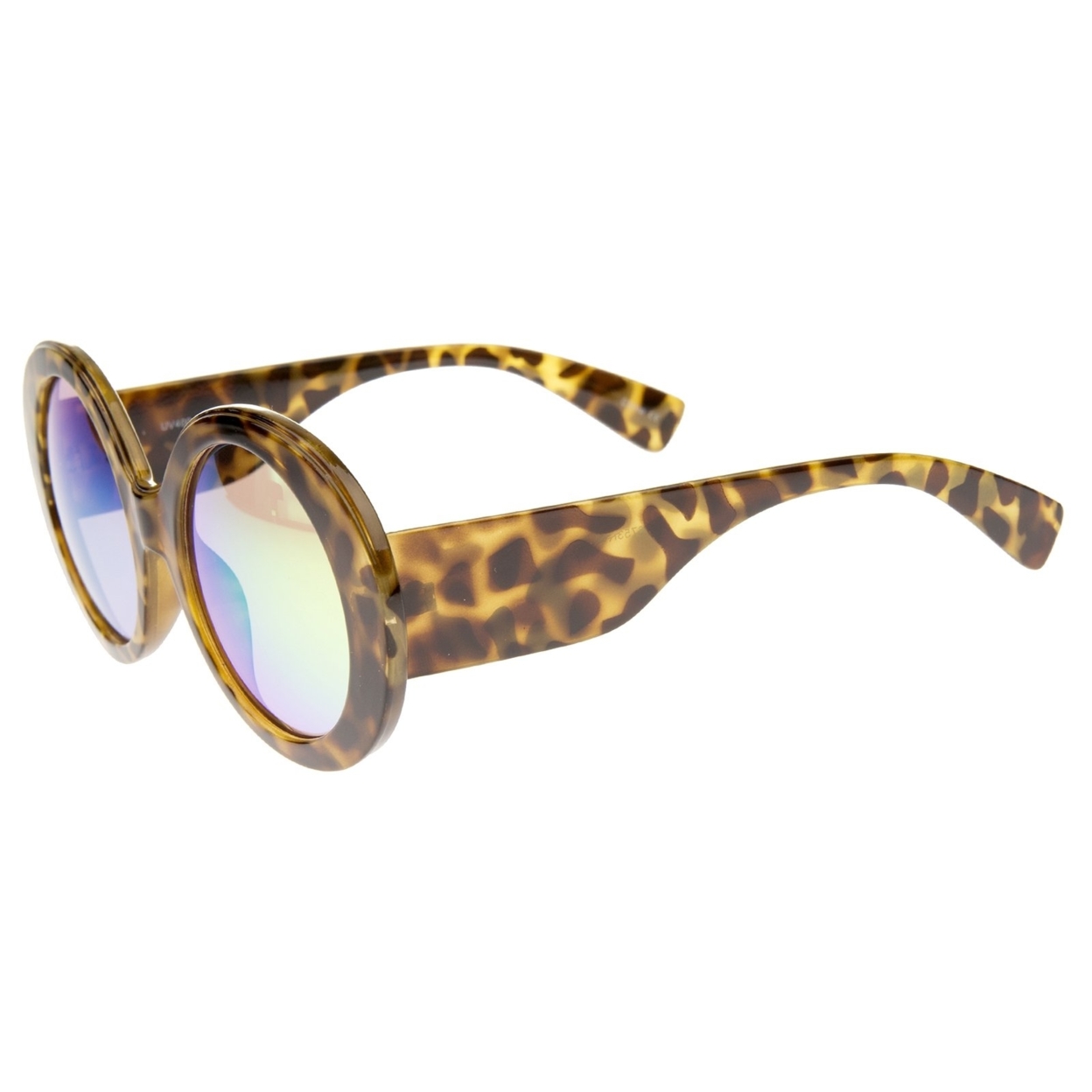 Womens High Fashion Chunky Colored Mirror Round Oversize Sunglasses 50mm - Black / Purple Mirror