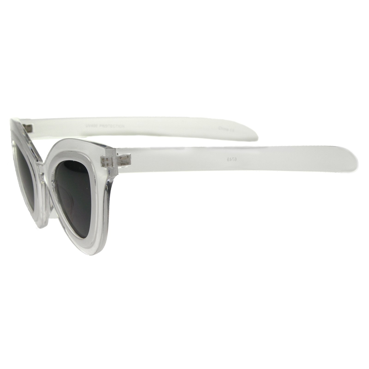 Womens High Fashion Two-Toned Chunky Oversize Cat Eye Sunglasses 42mm - Shiny Black-White/Smoke
