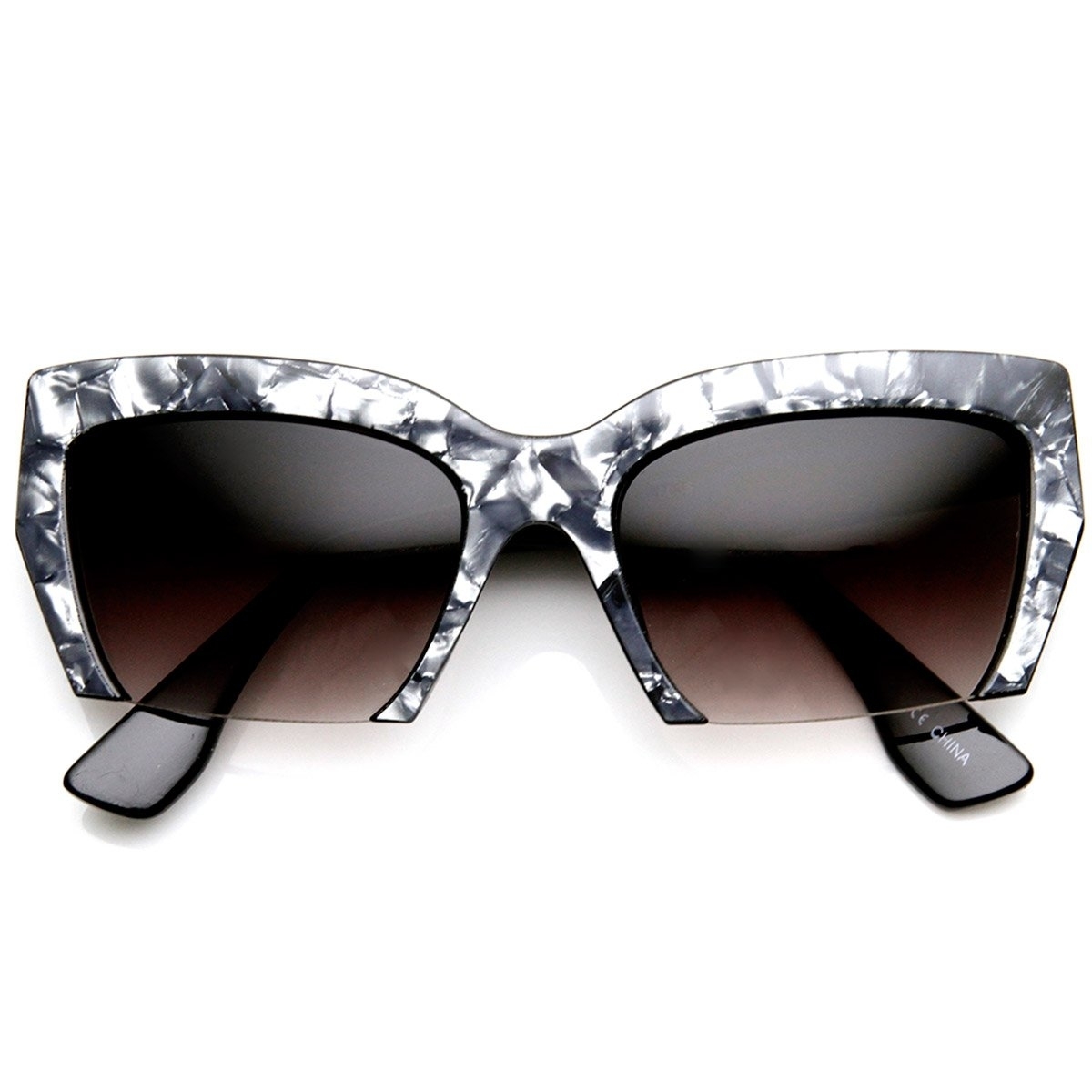 Womens Marbleized High Fashion Half Frame Cat Eye Sunglasses - Red-Marble