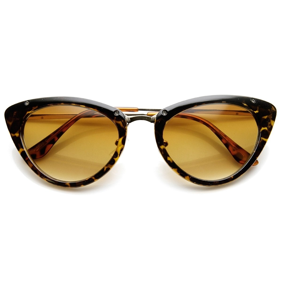 Womens Mod Fashion Metallic Temple Retro Cat Eye Sunglasses - Black