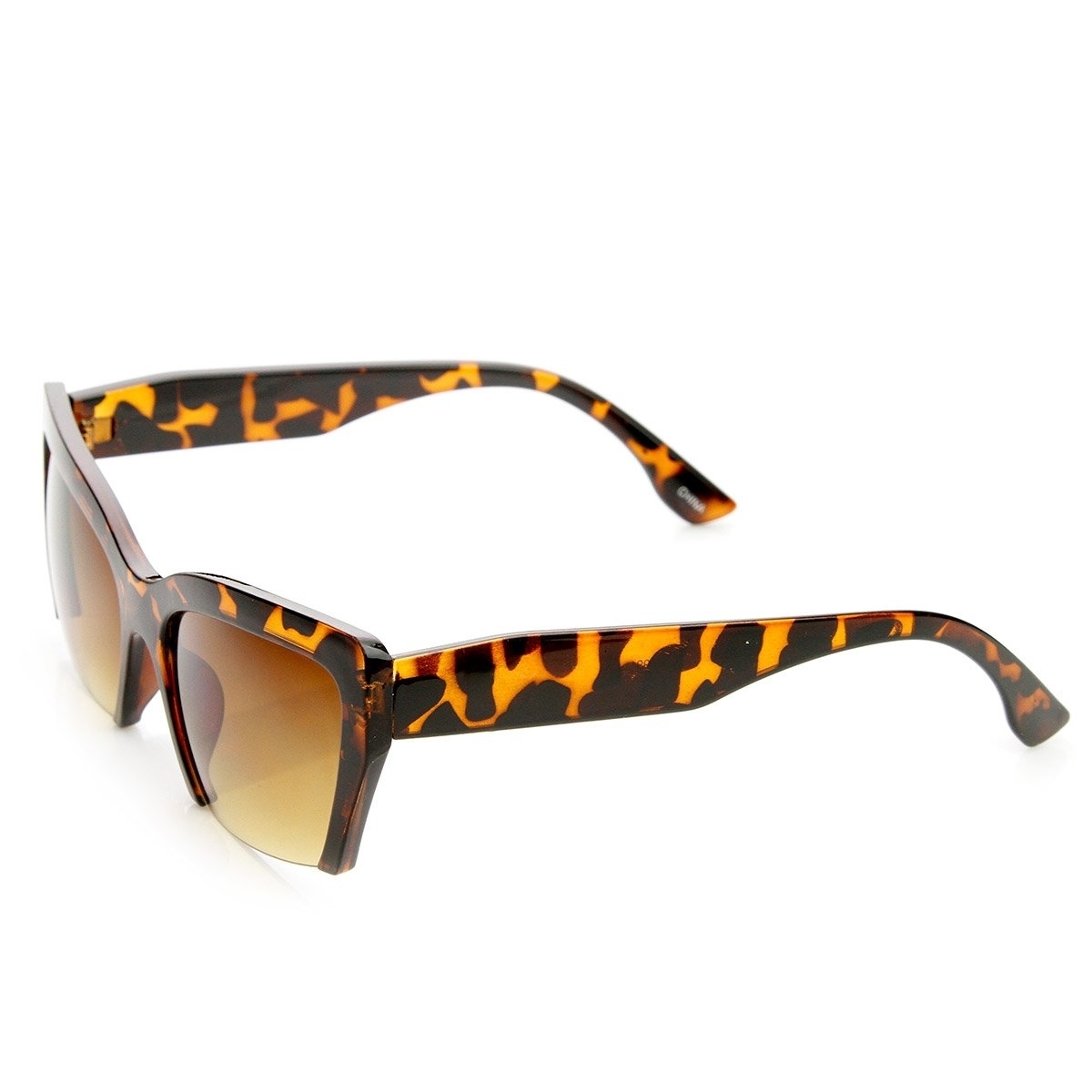 Womens Mod Fashion Semi-Rimless Cat Eye Sunglasses - Brown-Tortoise