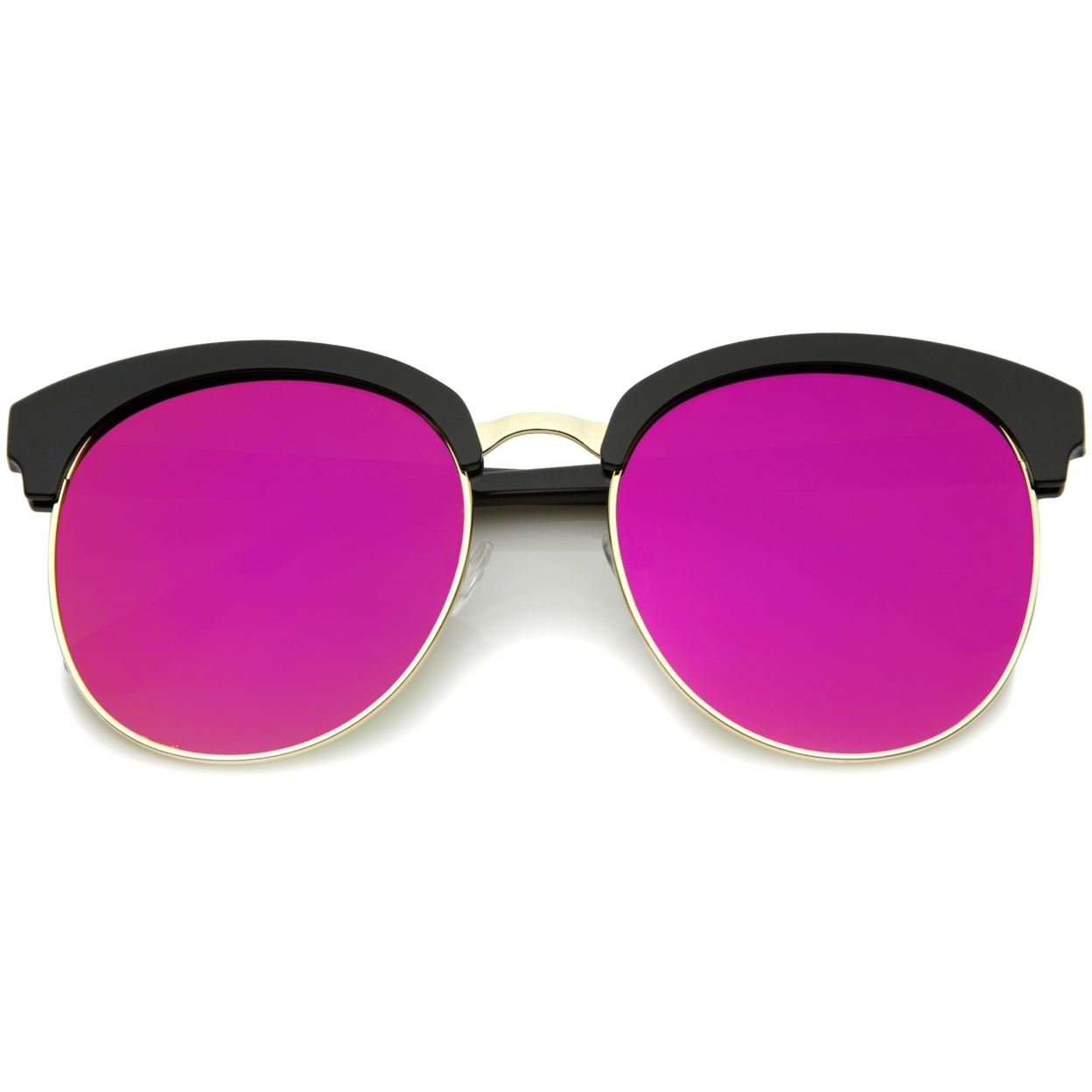 Womens Oversize Half-Frame Mirrored Flat Lens Round Sunglasses 68mm - Tortoise-Gold / Orange Mirror