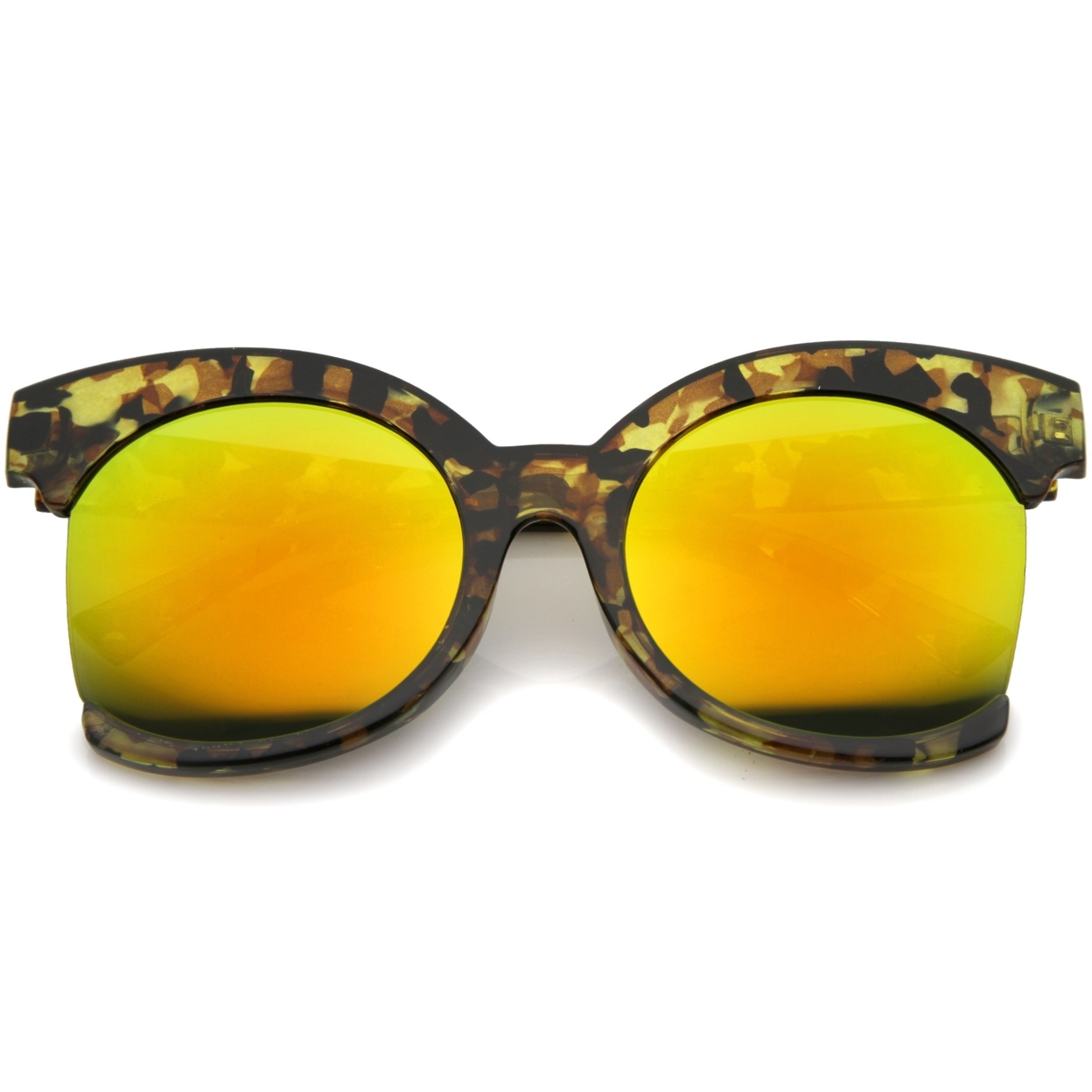 Womens Oversize Side Cut Marble Frame Iridescent Lens Cat Eye Sunglasses 59mm - Yellow / Yellow Mirror