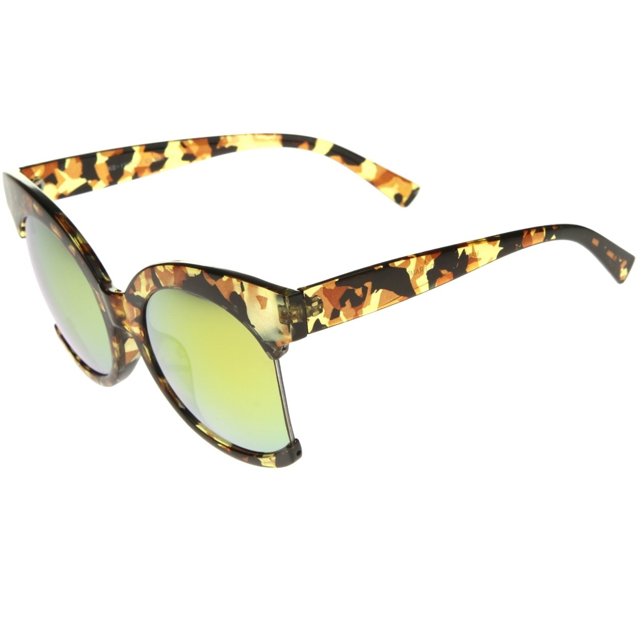 Womens Oversize Side Cut Marble Frame Iridescent Lens Cat Eye Sunglasses 59mm - Pink / Pink Mirror