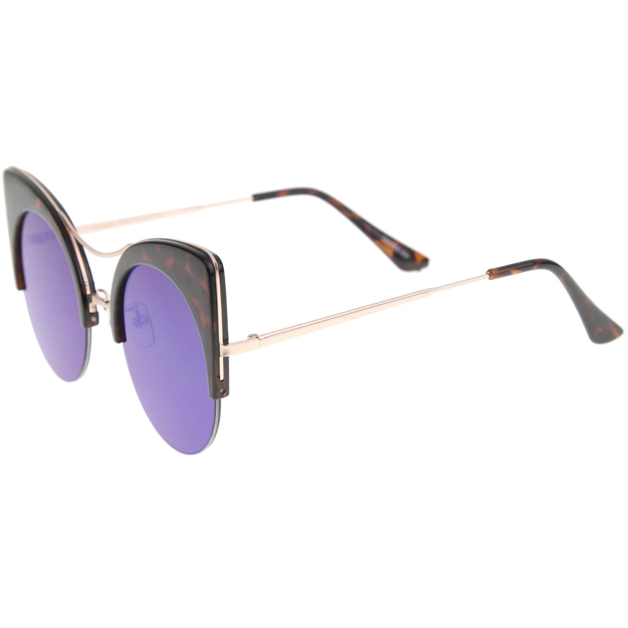 Womens Oversized Half Frame Semi-Rimless Flat Lens Round Cat Eye Sunglasses 60mm - Tortoise-Gold / Pink