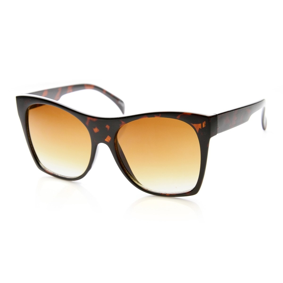 Womens Oversized High Temple Square Frame Cat Eye Sunglasses - Peach-Grey Amber