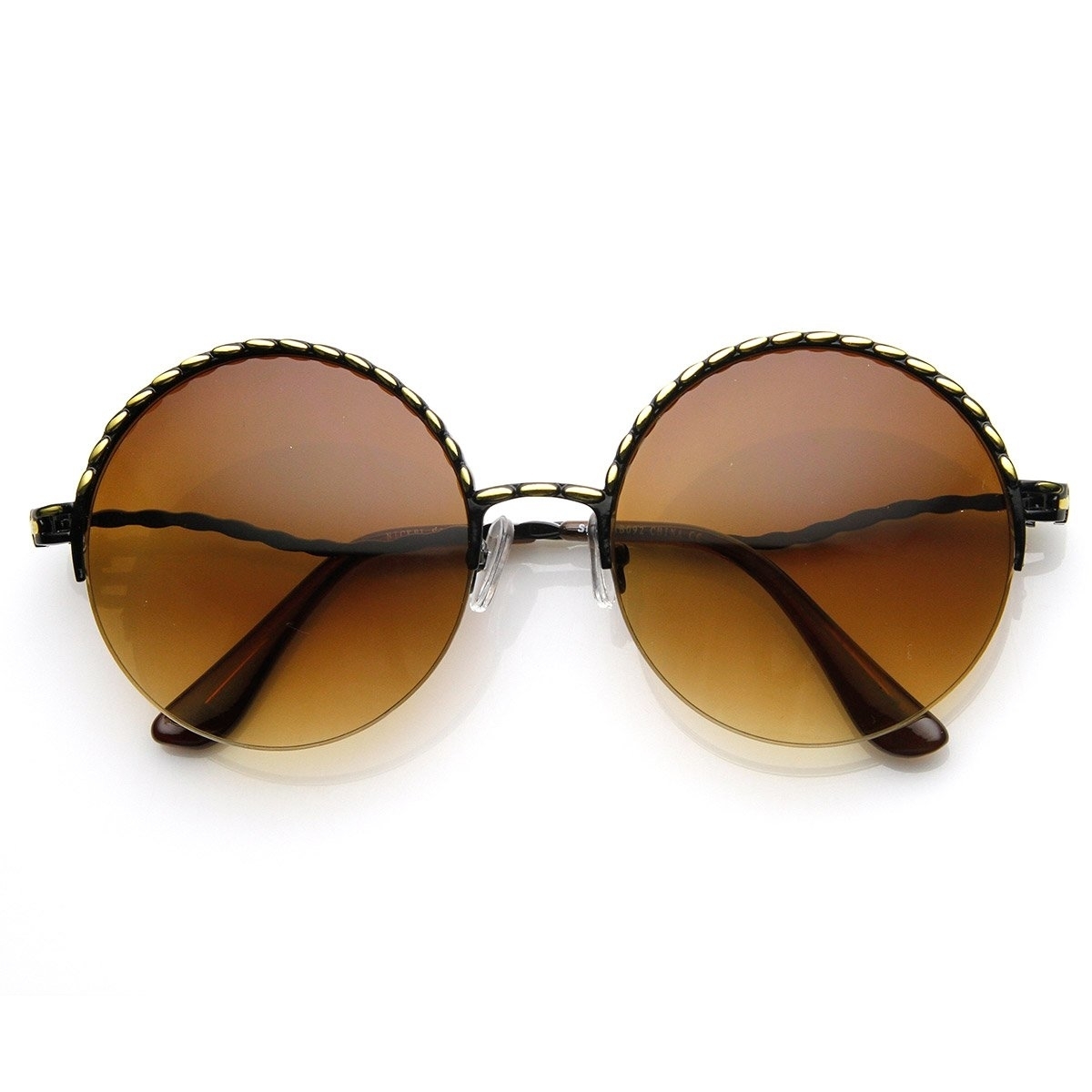 Womens Oversized Semi Rimless Metal Round Sunglasses - Silver