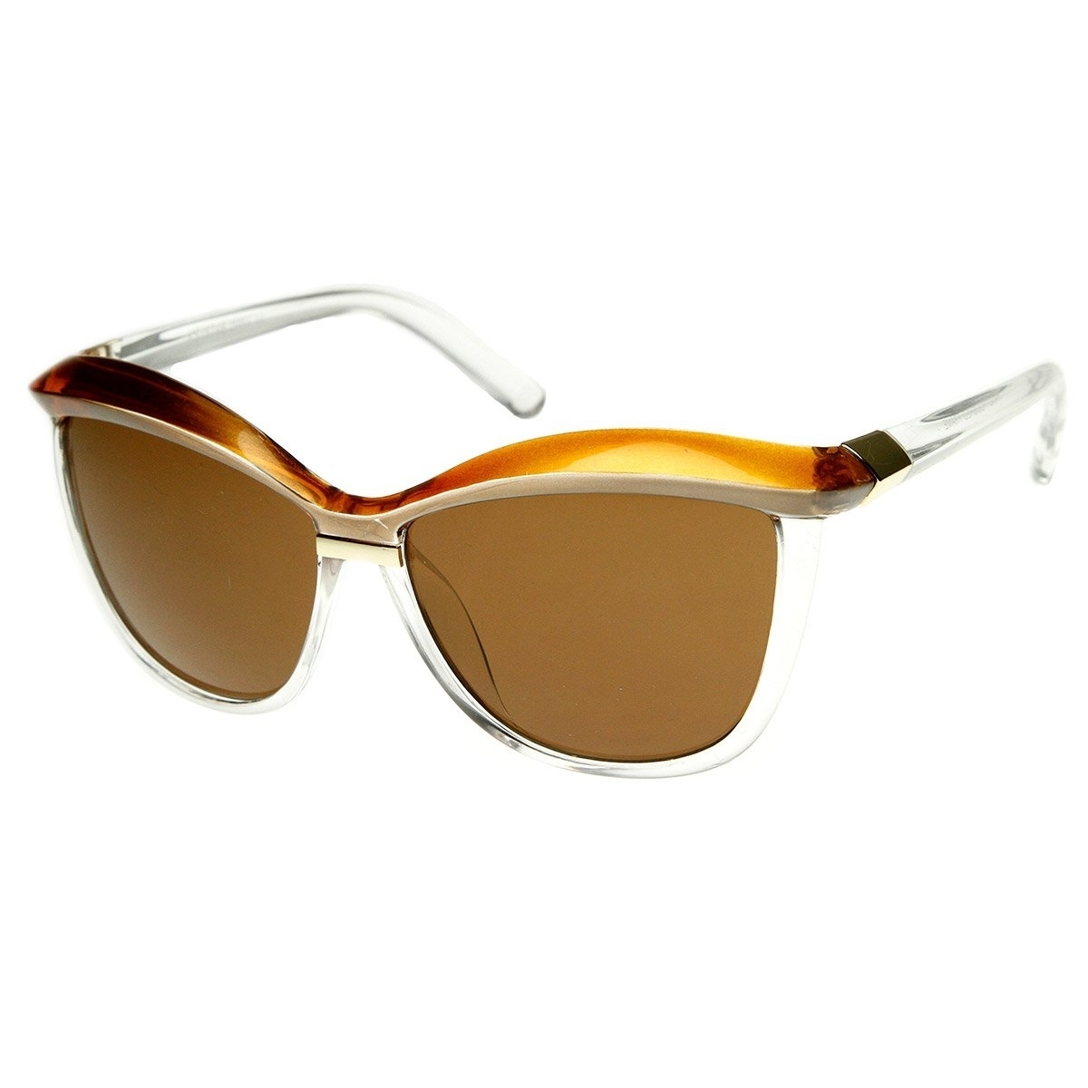 Womens Oversized Two-Tone Fashion Cat Eye Sunglasses - Brown-Tan
