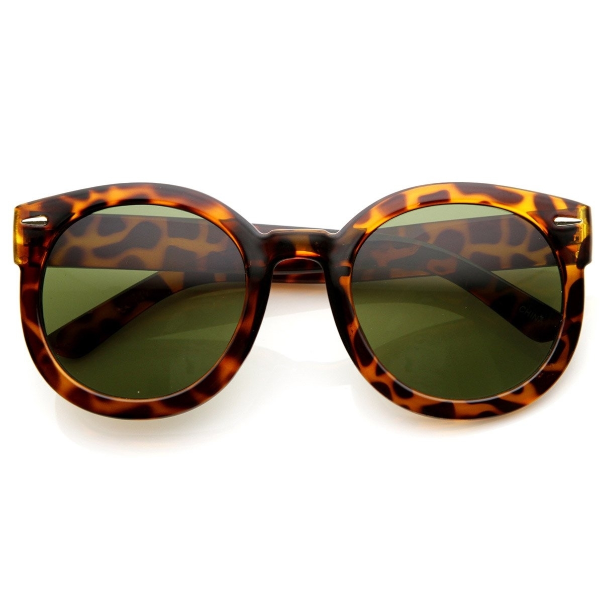 Womens Plastic Sunglasses Oversized Retro Style With Metal Rivets - Havana Amber