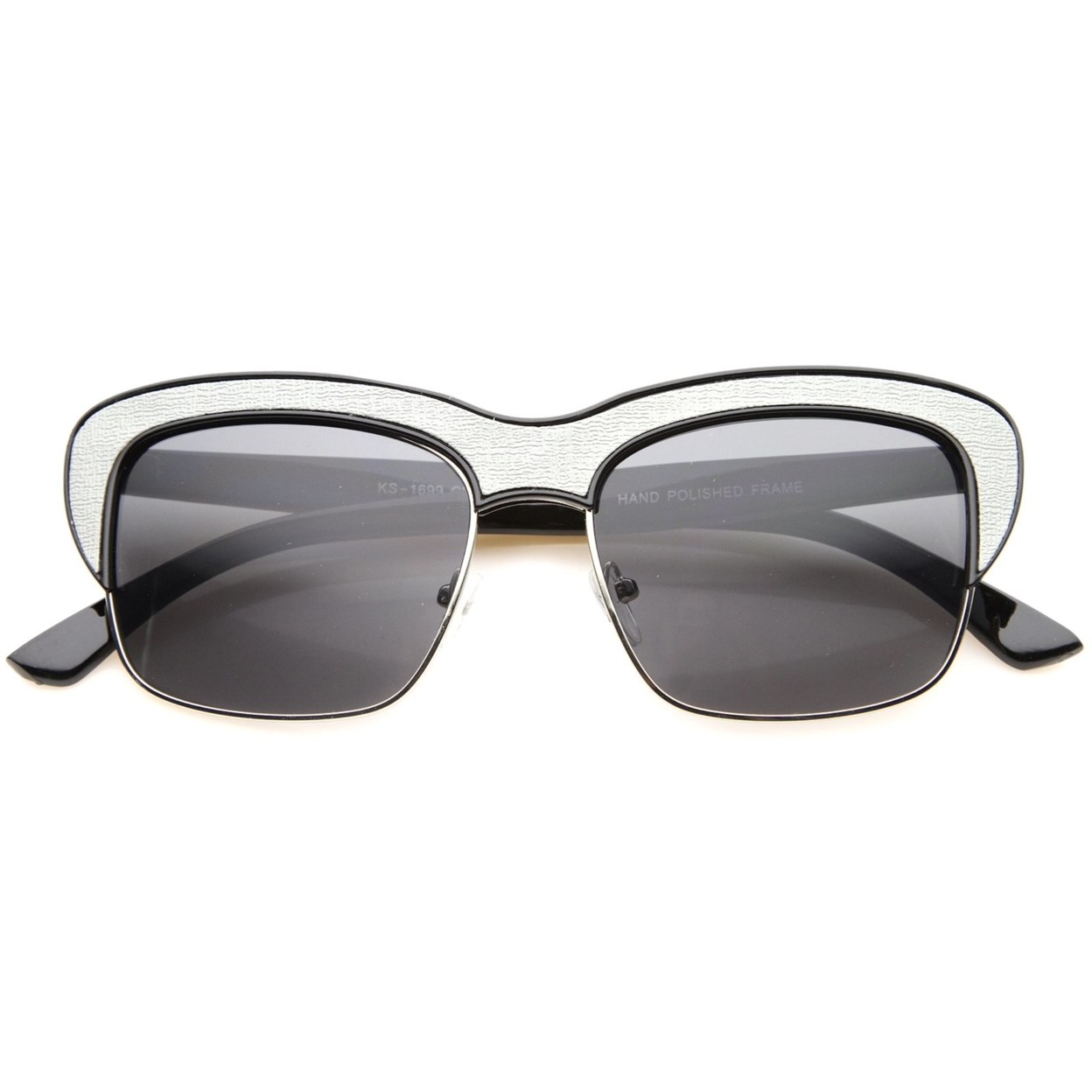 Womens Semi-Rimless Sunglasses With UV400 Protected Composite Lens - Black-Grey / Smoke