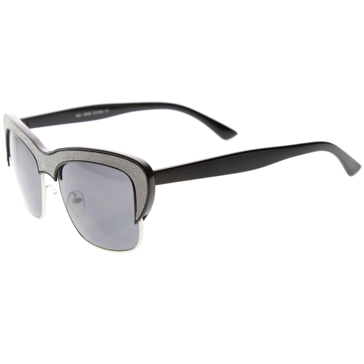 Womens Semi-Rimless Sunglasses With UV400 Protected Composite Lens - Black-Grey / Smoke