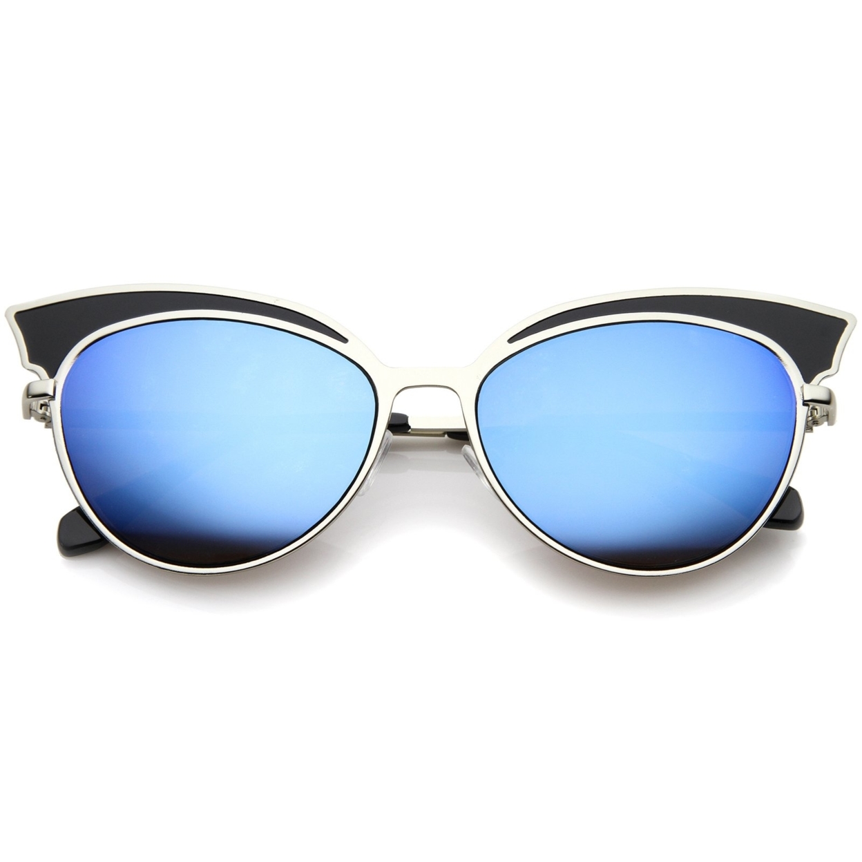 Womens Two-Tone Oversized Metal Mirrored Cat Eye Sunglasses 57mm - Black-Silver / Magenta Mirror
