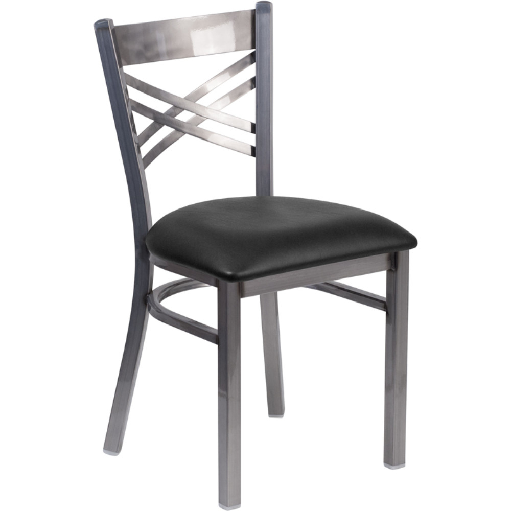 HERCULES Series Clear Coated ''X'' Back Metal Restaurant Chair, 6FOB-CLR-BLKV-GG