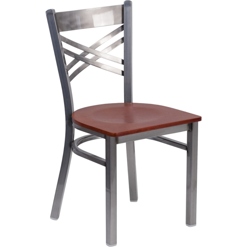 HERCULES Series Clear Coated ''X'' Back Metal Restaurant Chair, 6FOB-CLR-CHYW-GG
