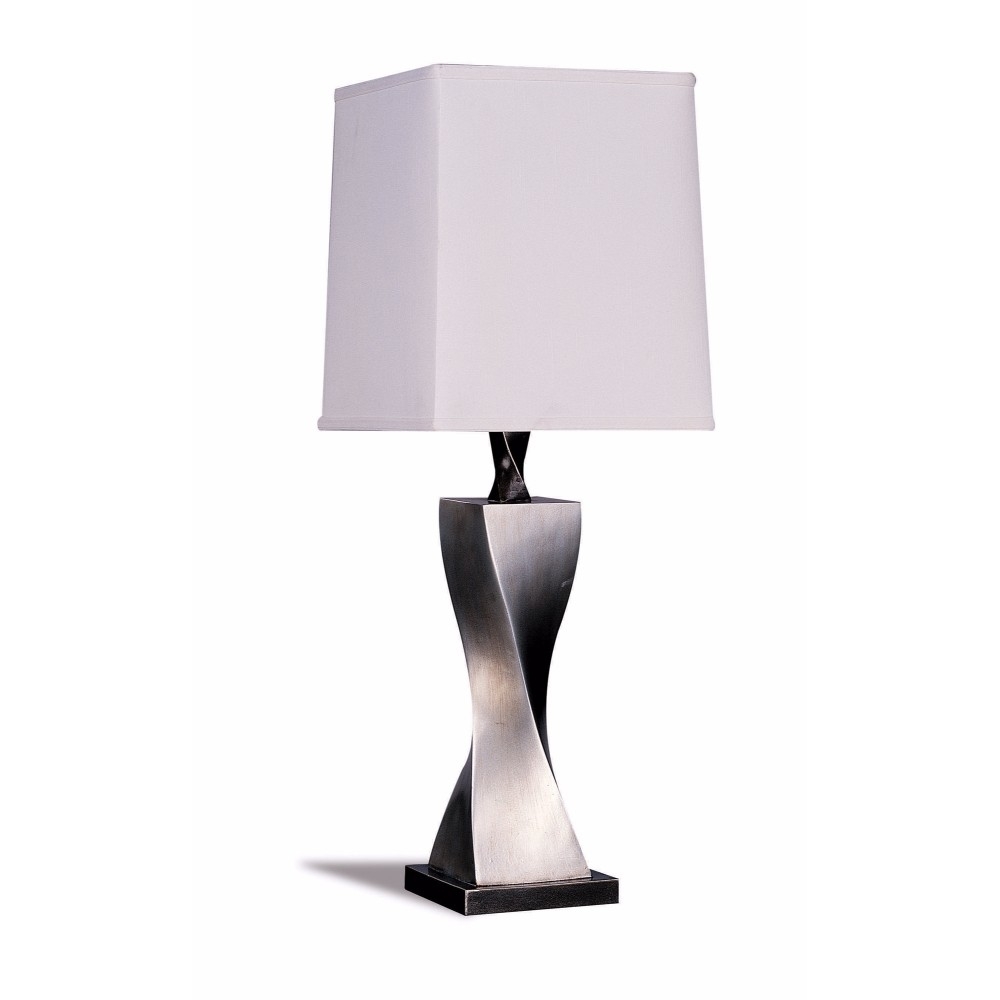 Square Shade Twist Table Lamp, White & Silver, Set Of 2- Saltoro Sherpi