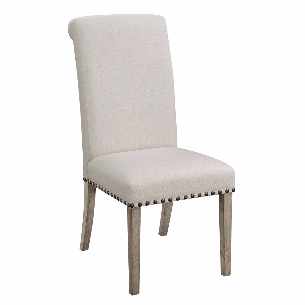 Rolled Back Parson Dining Chair, Beige, Set Of 2- Saltoro Sherpi