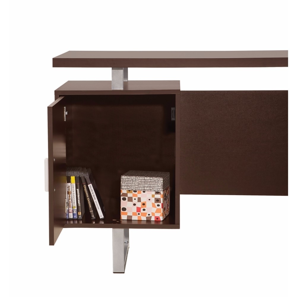 Double Pedestal Office Desk With Metal Sled Legs, Brown- Saltoro Sherpi
