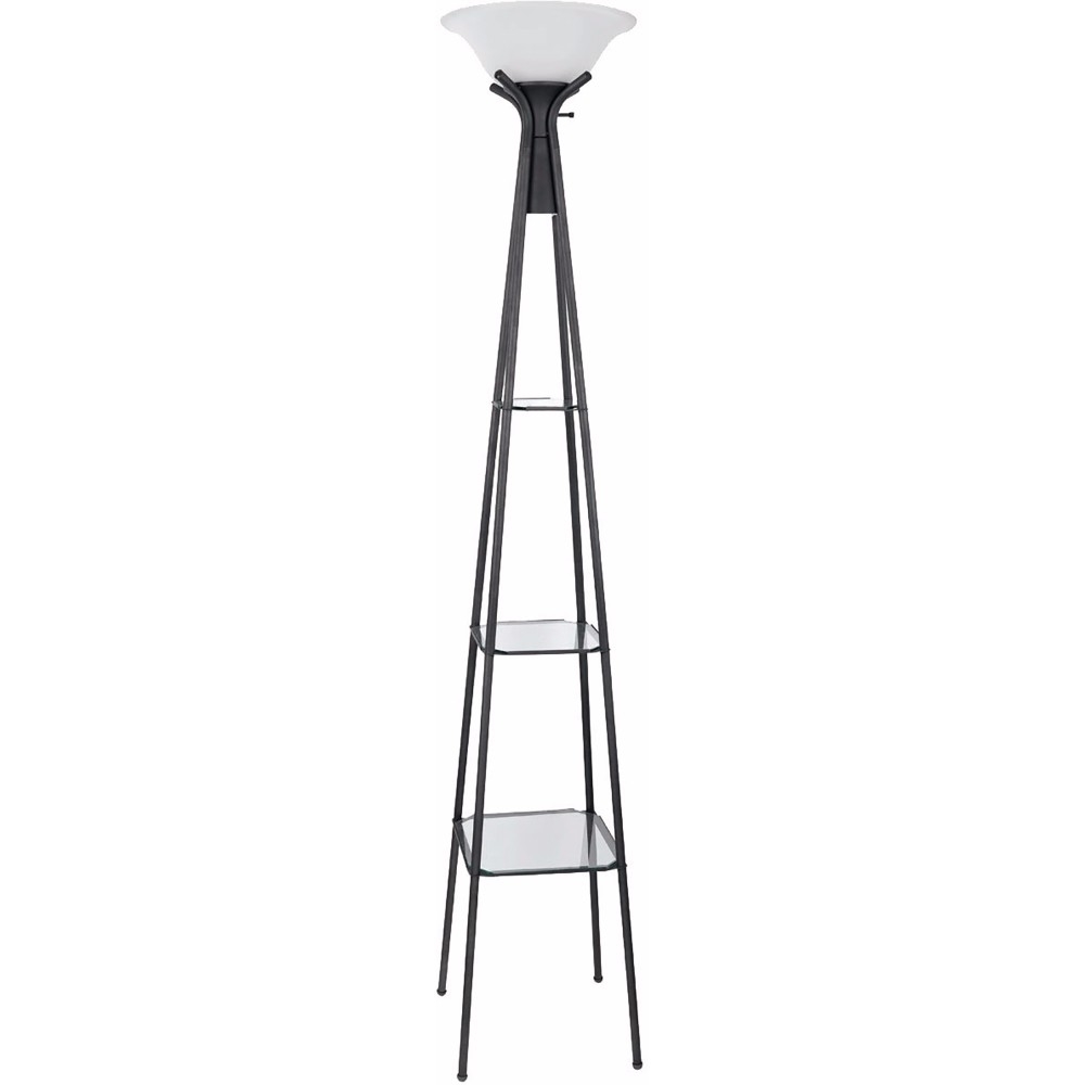 Torchiere Floor Lamp With Clear Glass Shelving, Black And White- Saltoro Sherpi