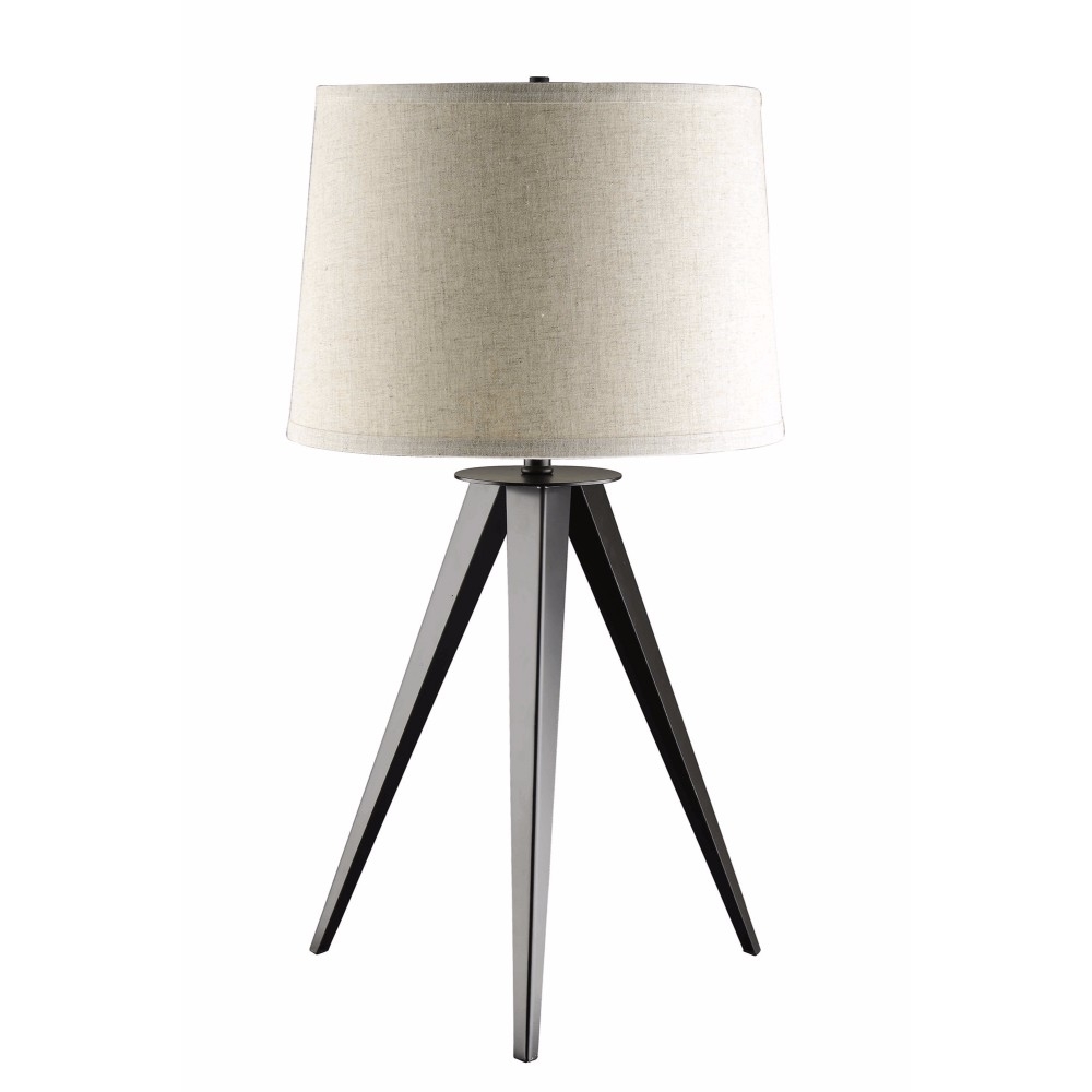 Table Lamp With Tripod Base, Gray And White- Saltoro Sherpi