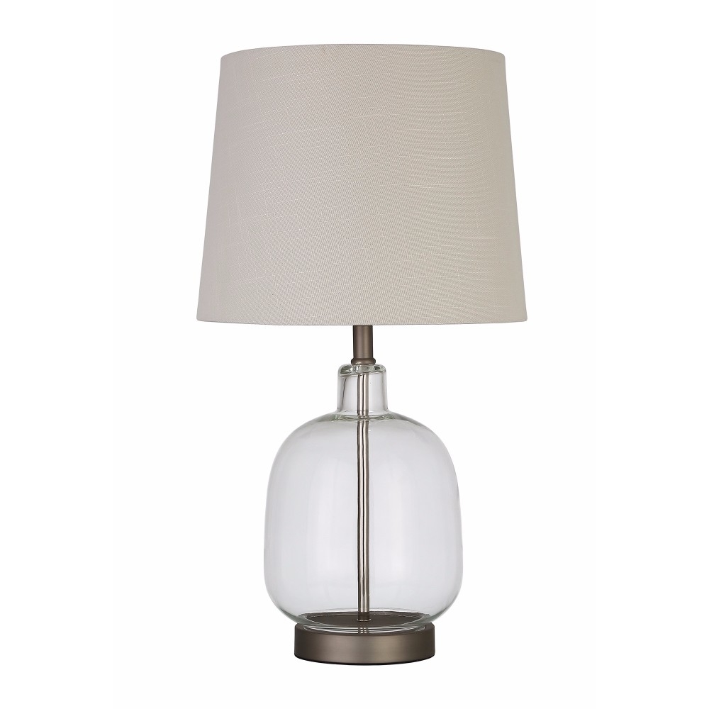 Beautifully Designed Glass Table Lamp, White And Clear- Saltoro Sherpi