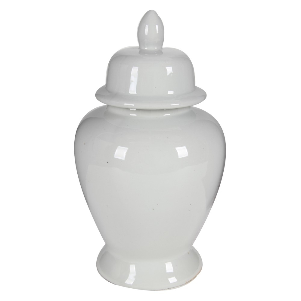 Decorative Porcelain Ginger Jar With Lidded Top, Medium, White- Saltoro Sherpi