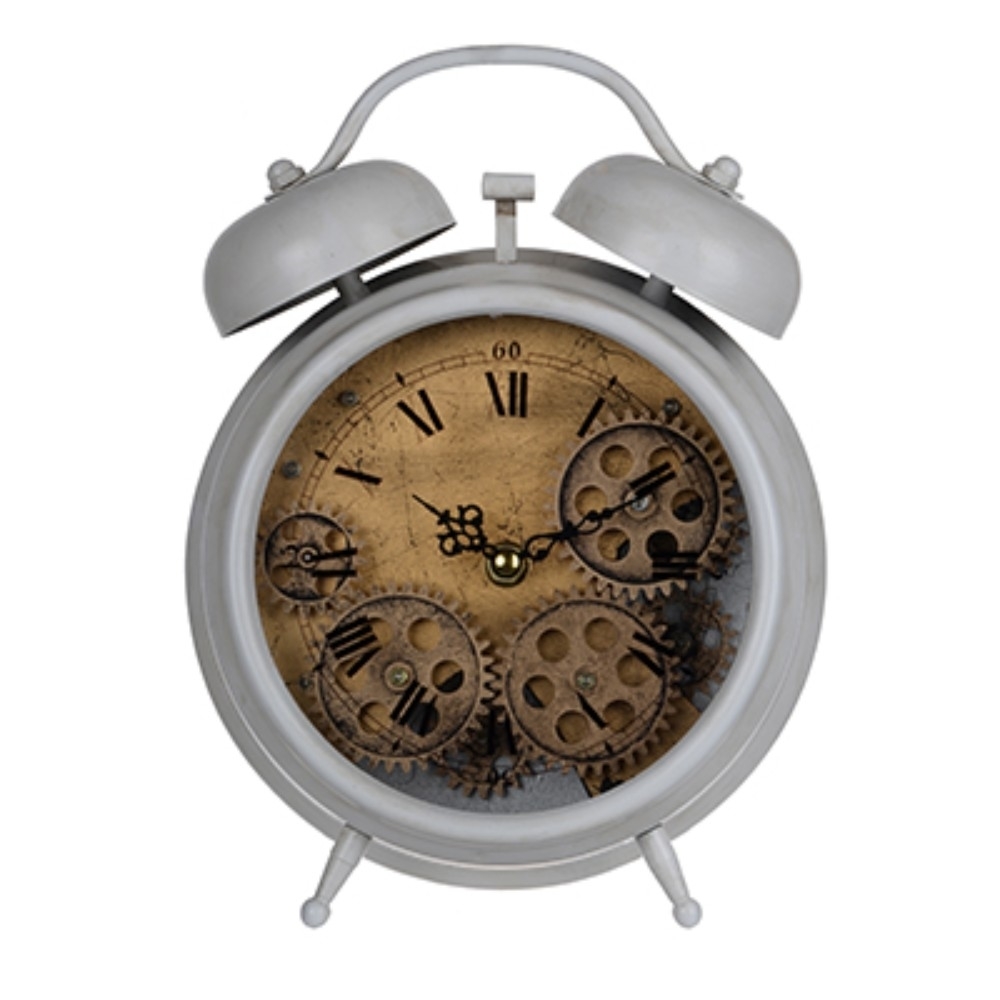 Metal Table Clock, White- Saltoro Sherpi