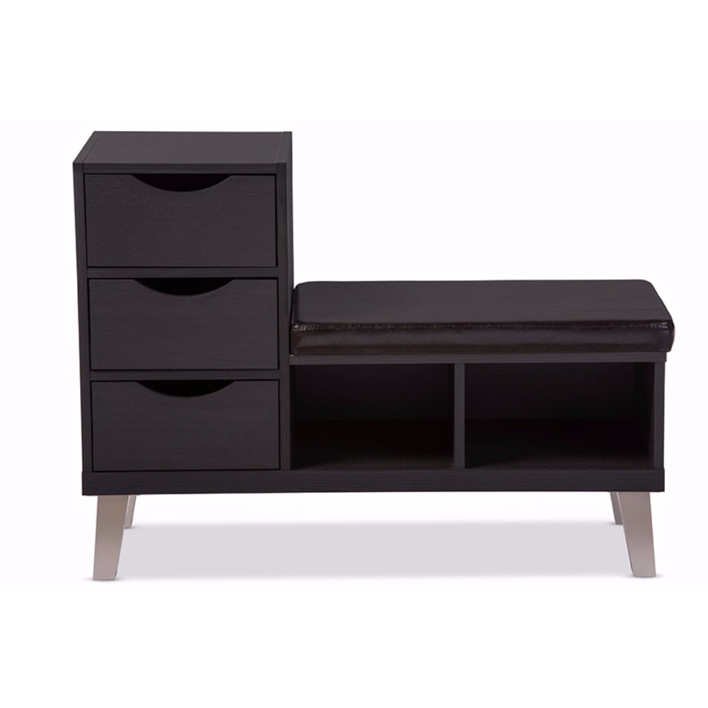 3-drawer Shoe Storage Padded Leatherette Seating Bench with Two Open Shelves