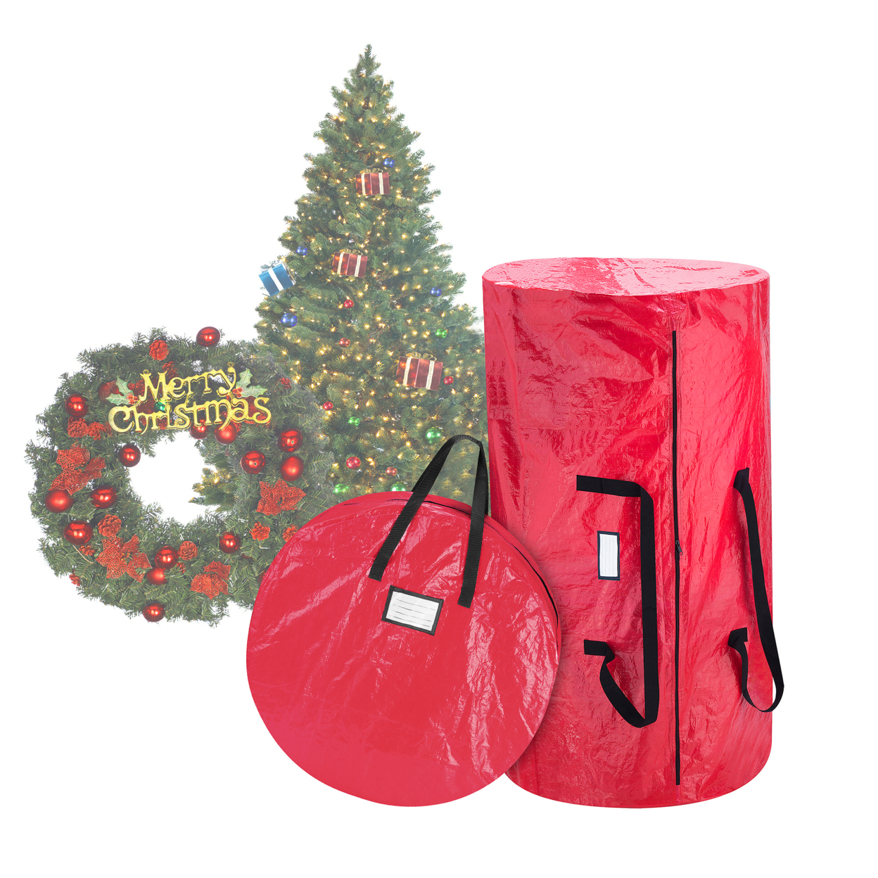 Christmas Tree And Wreath Storage Bag Organizers Zipper With Handles Red