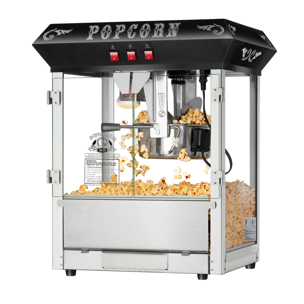 Hot And Fresh Countertop Style Popcorn Popper Machine-Makes Approx. 3 Gallons Per Batch- By Superior Popcorn Company- (8 Oz., Black)