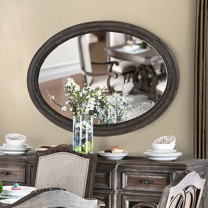 Oval Wall Mountable 5mm Beveled Mirror, Rustic Natural Brown- Saltoro Sherpi
