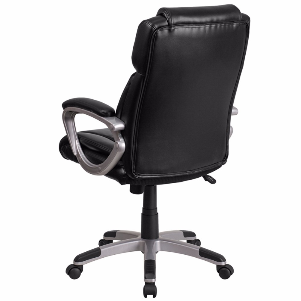 Mid-Back Black Leather Executive Swivel Chair With Padded Arms