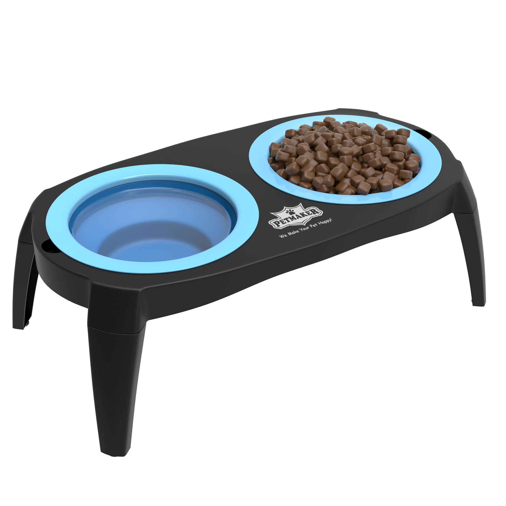 Blue Elevated Pet Bowls With Non Slip Stand And Silicone Collapsible Bowls 16 Ounces