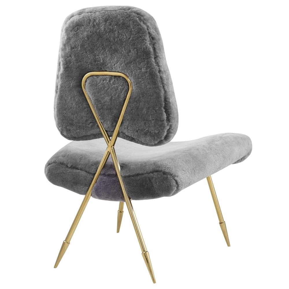 Ponder Upholstered Sheepskin Fur Lounge Chair, EEI-2810-GRY