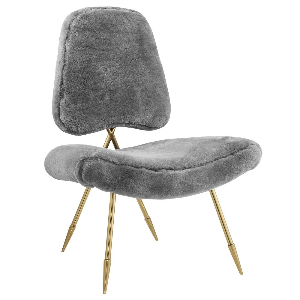Ponder Upholstered Sheepskin Fur Lounge Chair, EEI-2810-GRY