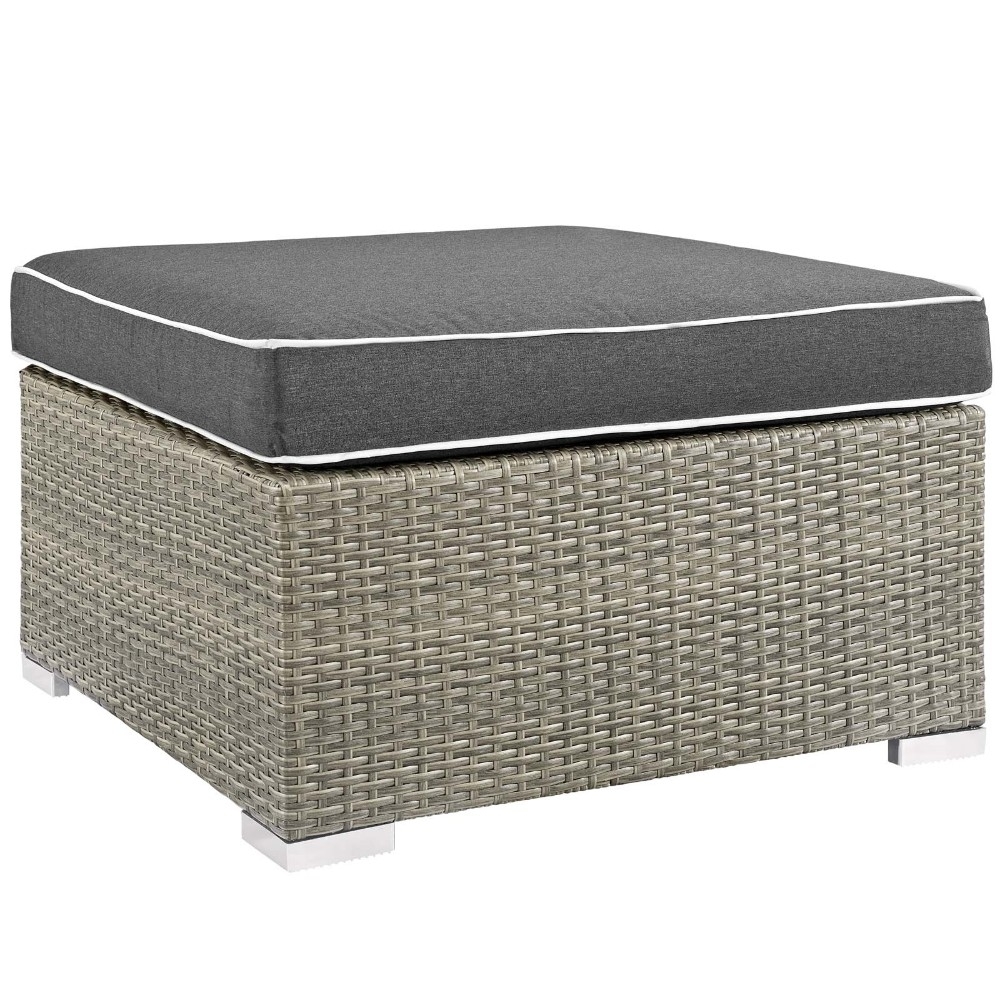 Repose Outdoor Patio Upholstered Fabric Ottoman, EEI-2962-LGR-CHA