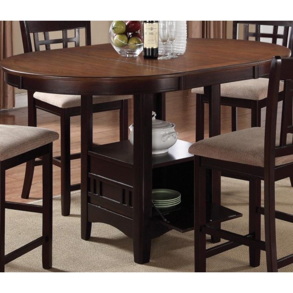 Dual Tone Counter Height Dining Table With Storage Base, Brown- Saltoro Sherpi
