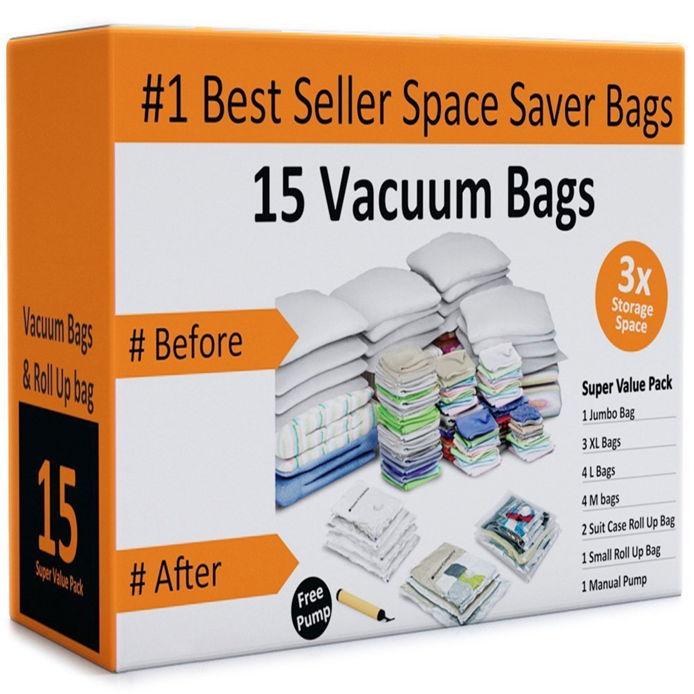 Pack Of 15 Vacuum Storage Bags Air Tight Seal Closet Space Saving Organize